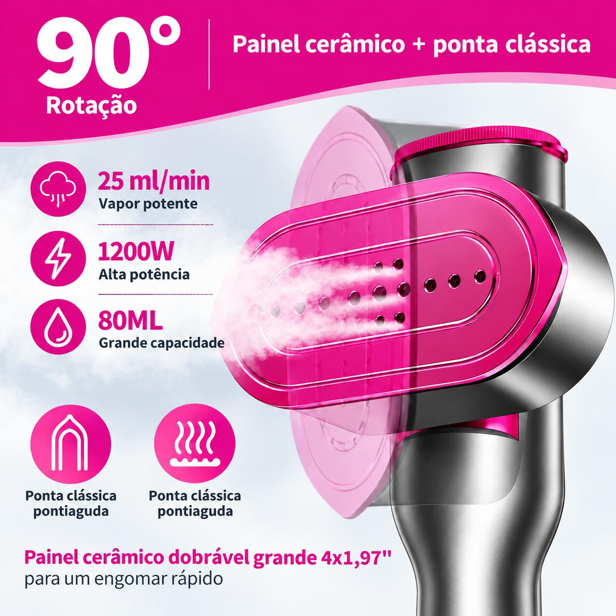 Ferro de Engomar Portátil a Vapor 2 em 1 — Vertical e Horizontal | Ecrã Digital
