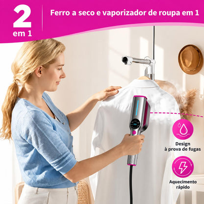 Ferro de Engomar Portátil a Vapor 2 em 1 — Vertical e Horizontal | Ecrã Digital