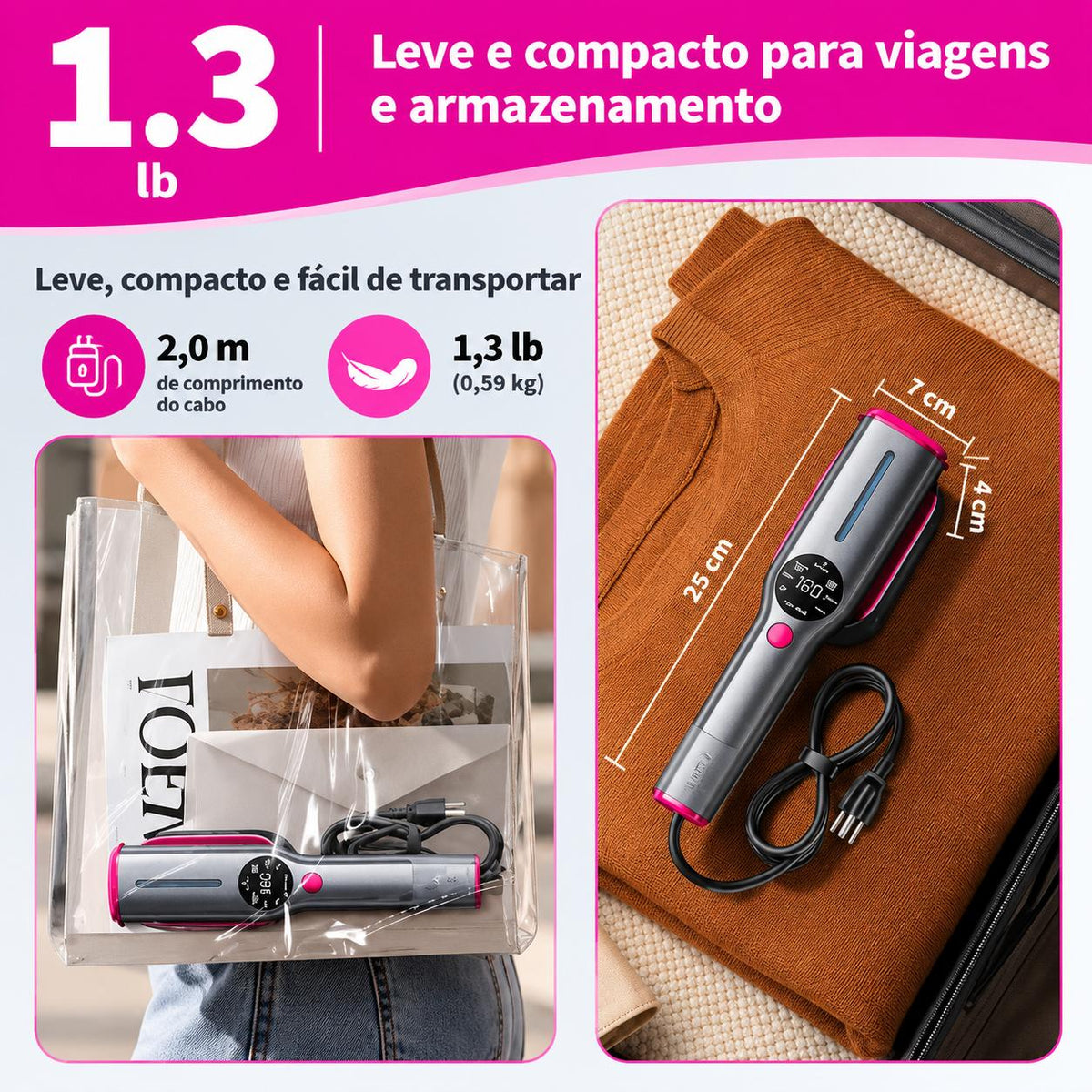Ferro de Engomar Portátil a Vapor 2 em 1 — Vertical e Horizontal | Ecrã Digital